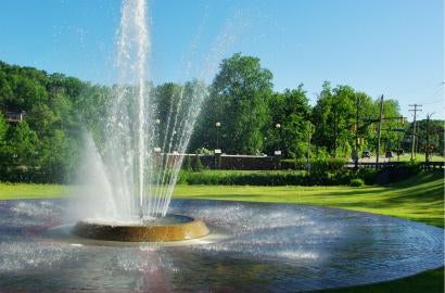Fountain overlooking Pitt-Greensburg campus