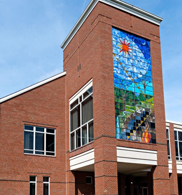 A campus building seen through the virtual tour.