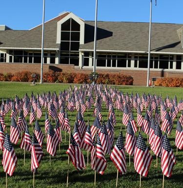 American flags displayed during Veterans Week at Pitt-Greensburg