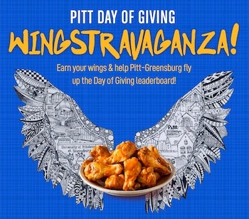 Wingstraganza: Pitt Day of Giving and mock-up of Wings artwork